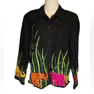 Vintage Anage Embroidered Ladies Jacket Elephant Metallic Thread M
